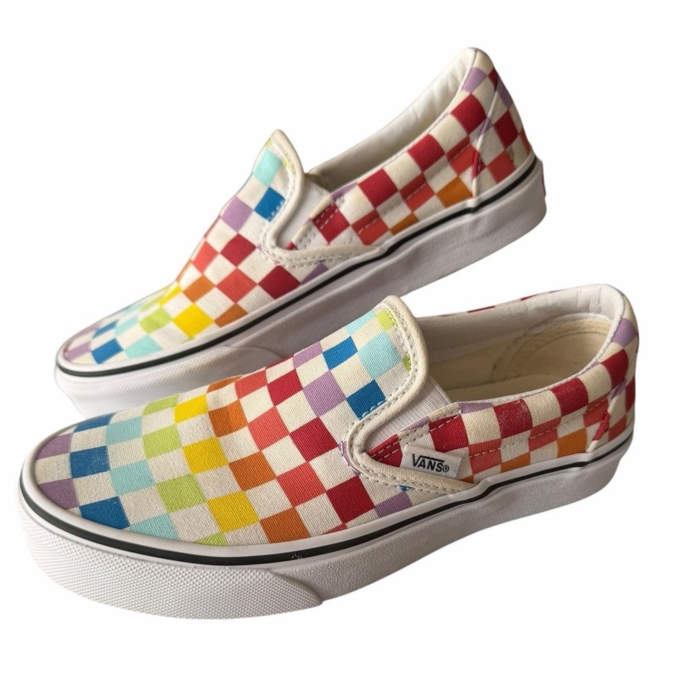 VANS OFF THE WALL Rainbow Checkered Slip On‎ Sneakers Women Sz 5.5 Men Sz 4